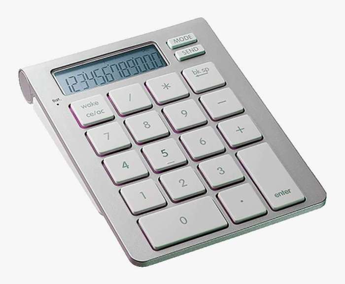 Icalc bluetooth calculator keypad magnetically works with an apple wireless keyboard