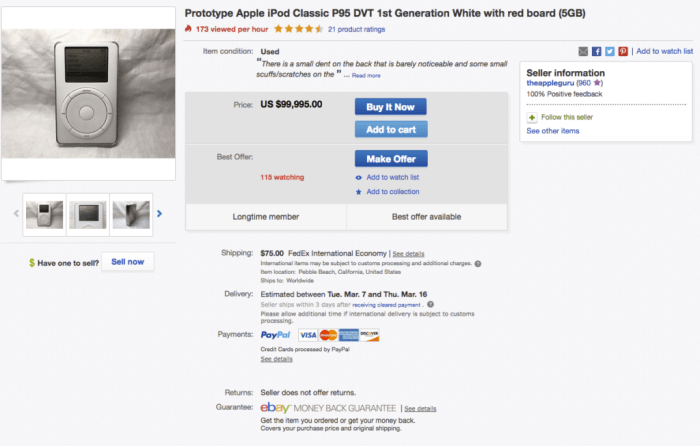 Rare vintange ipod spotted on ebay for 25000